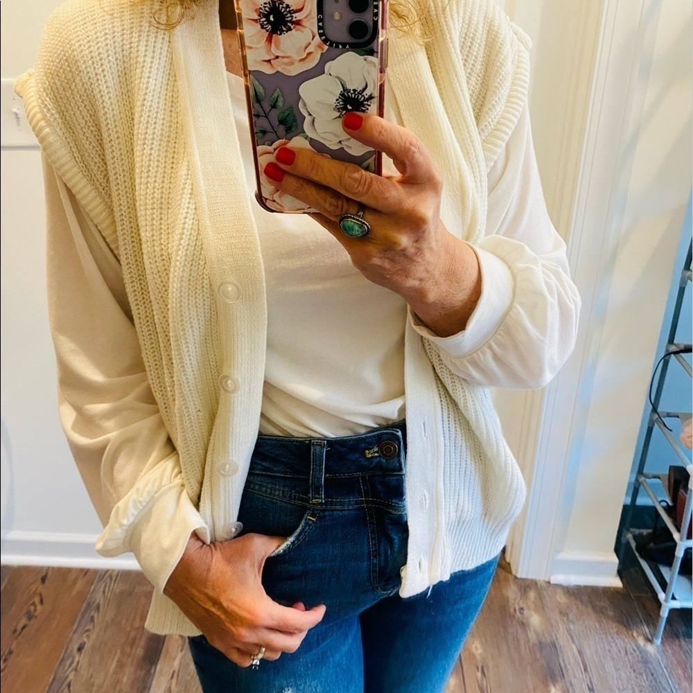 Vintage White Sweater Vest Cardigan Sweater Button Up Size Large - Picture 6 of 13
